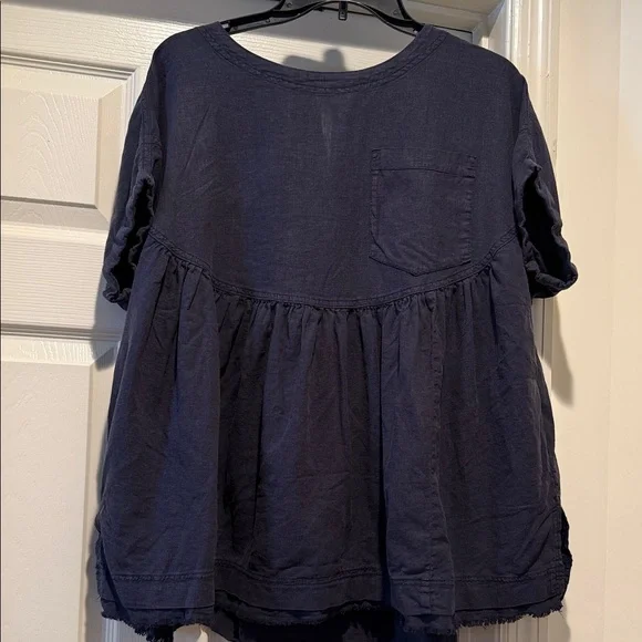 We The Free Navy Oversized Small Babydoll Flowy Relaxed Fit Pockets Linen Blend - Picture 9 of 15